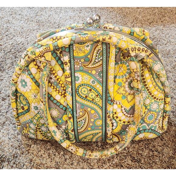 Vera Bradley Eloise Lemon Parfait Kiss Lock Shoulder Hand Bag Quilted Used Good - Picture 1 of 8